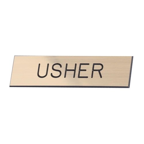 Gold Usher Pins for Church | Reusable Gold Plastic Usher Badge Locking Pin Back | Engraved Usher Name Tag Pin Church Usher Uniform Badge 2.12 x 0.62 Inches