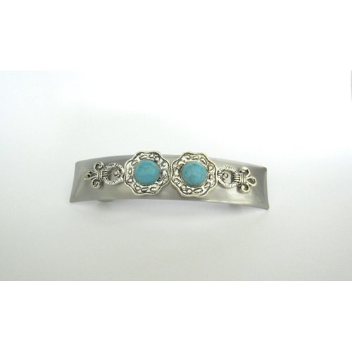 Blue stone silver tone metal design native tribal hair clip barrette