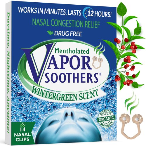 Vapor Soothers Nasal Dilator Clips, Instant Nasal Congestion Relief, Wintergreen, 14 Count, Drug-Free