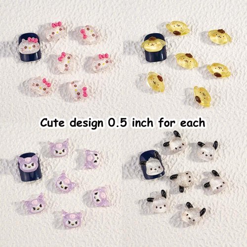 80Pcs Kawaii Nail Charms Set, 3D Cartoon Colorful Nails Accessories for DIY Nail Art, Y2k Resin Rhinestones Nail Decorations (80P)