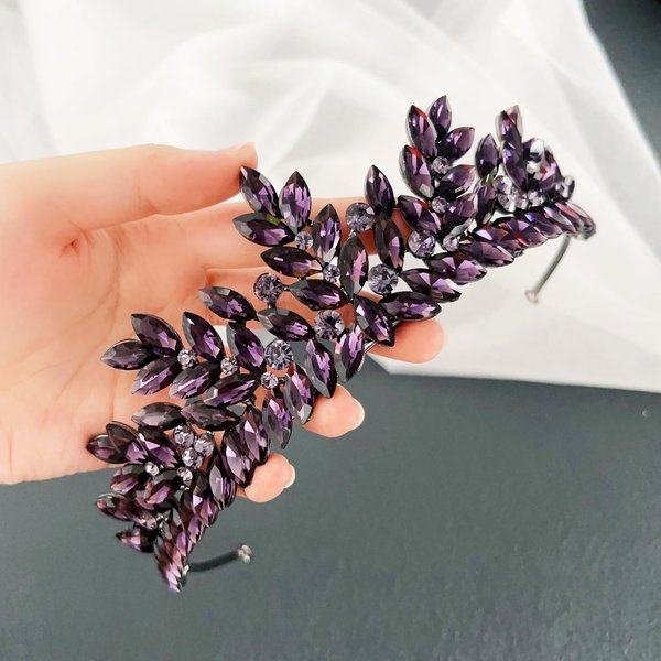 Brihasory Purple Crown Sparkly Rhinestone Tiaras and Crowns for Women and Girls, Crystal Headbands for Bridal, Wedding Hair Accessories for Bride Headpieces, Party Prom Halloween Costume Hair