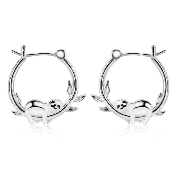 Sloth Earrings for Women Girls - Sterling Silver Sloth Hoop Earrings for Teens Hypoallergenic Cute Animal Earrings for Sensitive Ears Dainty Lightweight Huggie Hoop Earring Gift for Birthday Christmas