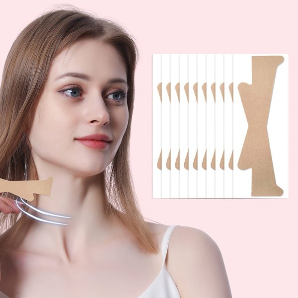 Neck Lift Tapes, 10PCS Newest Neck Lift Stickers, Neck Rescue Instant Correcting Strips Invisible Anti-Wrinkles Neck Patch Lifting and Firming Neck Skin (Skin Tone Fabric)