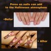 Florry Halloween Nails Red Blood Extra Long Press on Nails Square French Acrylic Nails with Spider Web Matte Reusable Fake Nails for Women and Girls 24Pcs (F)