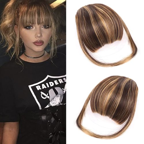 Bangs Hair Clip in Bangs, Hair Extensions Bangs French Bangs Hairpieces Clip on Air Bangs Curved Bangs for Women(Golden Blonde)