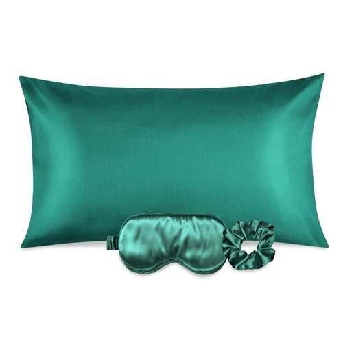 Ciana Luxurious Satin Pillowcase for Hair and Skin, Satin Pillowcase Set-2, 1 Eye Mask, 1 Scrunchie - Luxury Sleep Set, Pillow Case with Envelope Closure (Queen Size, Aqua)