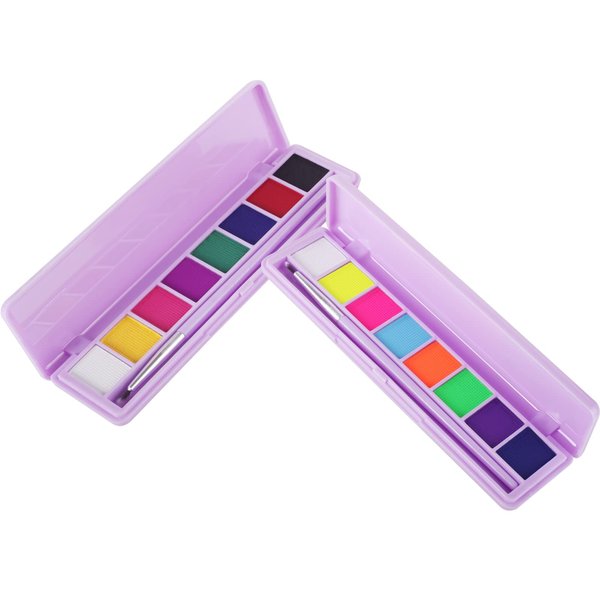MEICOLY 2 Packs Water Activated Eye Liner Palette,Neon Face Paint Colored Retro Hydra Liner,Water Activated Eyeliner,Matte Graphic Eyeliner,UV Blacklight Glow Black White Face Body Paint,16 Colors