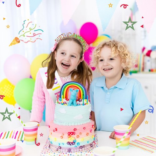 CURASA Birthday Headband for Women Girls Birthday Queen Sash and Crown Rainbow Birthday Headbands Birthday Queen Tiara for Little Girls White Birthday Sash Happy Birthday Decoration for Party Gifts
