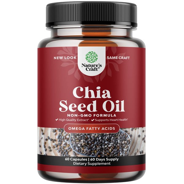 Chia Seed Oil Extract Capsules - Plant Based Omega 3 6 9 Supplement and Daily Fiber Capsules for Adults Digestive Support Immunity and Heart Health - Omega 3 Fatty Acids Supplement for Men and Women