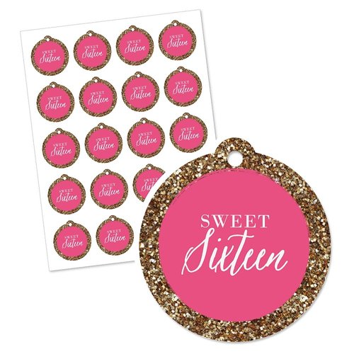 Big Dot of Happiness Chic 16th Birthday - Pink and Gold Party Favor Gift Tags (Set 20)