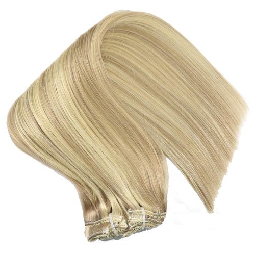 Eufficco Real Human Hair Lace Clip In Hair Extensions 16inch Finish at 16.5inch 100g Highlights Piano Color Dirty Blonde/Bleach Blonde Double Wefted Thick Ends Silky Soft Human Hair Extensions