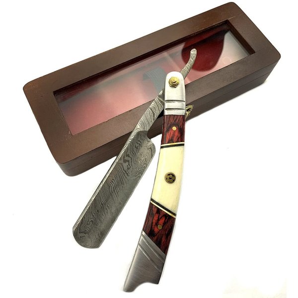 Hand Made Damascus Steel Straight Razor shaving razor folding knife Ready Classic Barber Blade Edge, Men Straight Razor, Wooden case, Close Shave, Great Gift
