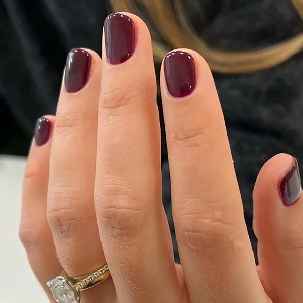 Wine Red Press on Nails Extra Short Fake Nails Acrylic Square False Nails with Artificial Glossy Designs Full Cover Glue on Nails Stick on Nails for Women 24pcs