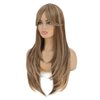 SWACC Long Layered Straight Wig with Bangs Synthetic Hair Wig for Women with Wig Cap (Brown Blond Highlight)
