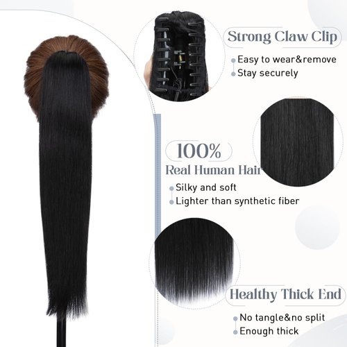 Rich Choices Claw Clip Ponytail Extension Human Hair Real Hair Ponytail Extension Balayage Jet Black 14 Inch 105g One Piece Clip In Long Ponytail Hair Extensions Straight For Women #1