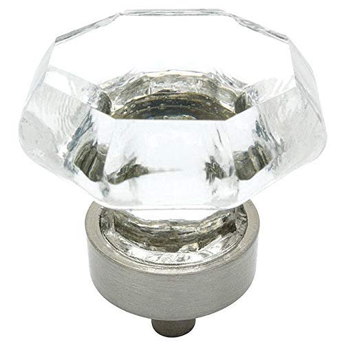 Cosmas 10 Pack 5268SN-C Satin Nickel Cabinet Hardware Knob with Clear Glass - 1-5/16" Diameter