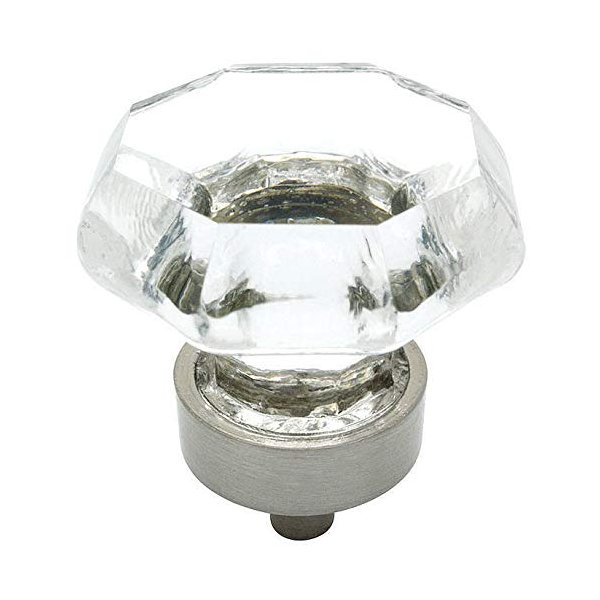 Cosmas 10 Pack 5268SN-C Satin Nickel Cabinet Hardware Knob with Clear Glass - 1-5/16" Diameter