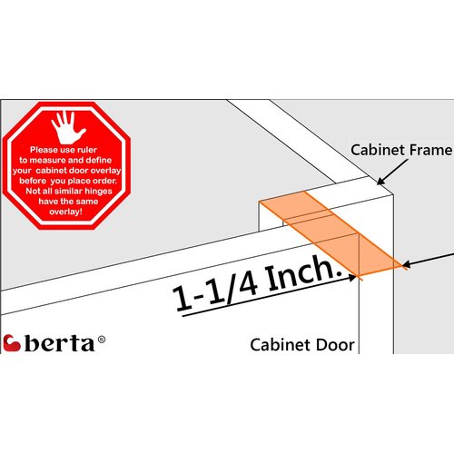 Berta (10 Pieces) 1-1/4 inch Overlay Soft Closing Face Frame Cabinet Hinges, 105 Degree 6-Ways 3-Cam Adjustment Concealed Kitchen Cabinet Door Hinges with Screws (1-1/4 in. Overlay, 10 Pieces)