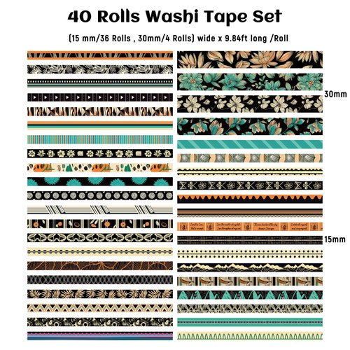 WAPETASHI 40 Rolls Washi Tape Set - Green Floral Decorative Tape, Adhesive Tape for Bullet Journal Supplies, Junk Journal, DIY Craft, Scrapbooking Supplies, Gift Wrapping, Party Decoration, Art Craft