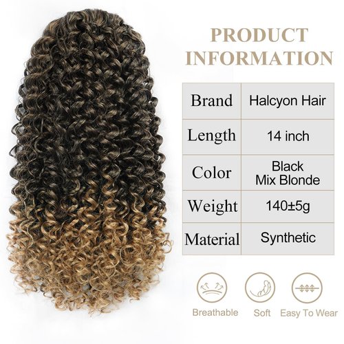 Ponytail Extension Drawstring Ponytail for Black Women 14 Inch Blonde Curly Drawstring Ponytail Extensions Synthetic with 2 Clips on Ponytail Hair Extensions (1B/27#)