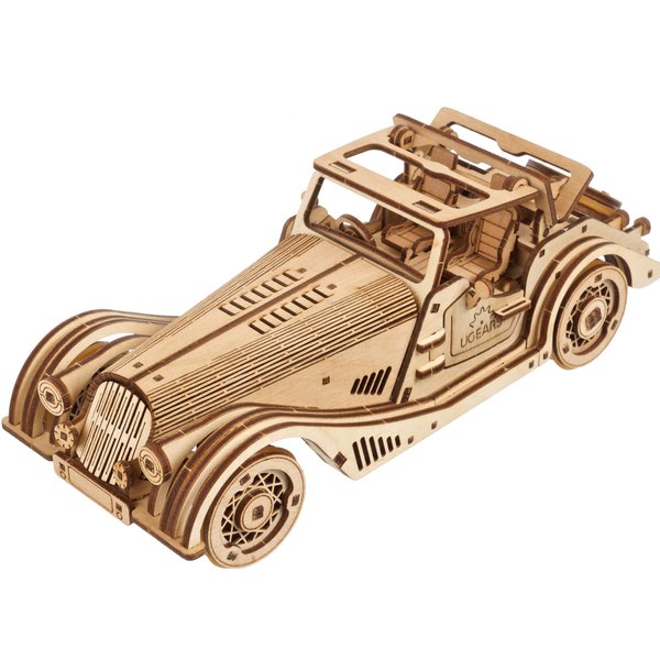 UGEARS Sports Car Rapid Mouse - 3D Car Model Puzzle with Powerful Dual Engine System - 3D Wooden Puzzles for Adults - Challenging Roadster Model Car Kits to Build - DIY 3D Puzzle Model Kits
