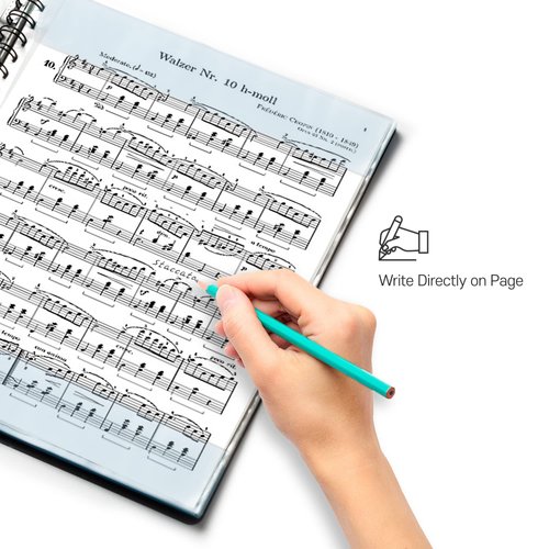 MECCALINE Sheet Music Folder (1 Pack, Black) – 40 Sleeves Display 80 Pages Spiral Binder Organizer for Music Stand – Fits Letter Size 8.5 x 11 Inch – Direct Page Writing with Detachable Name Tag