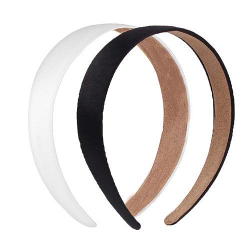Hfpengzan 2 Pack Satin Headbands 1.3 Inch Wide Headband Girls Black Headband Women Non Slip Fashion Head Band Hair Bands Diy Hair Accessories Women Girls (Black&White)