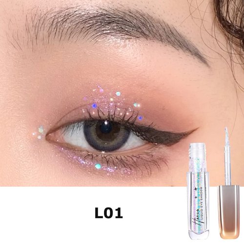 HEXZE Liquid Glitter Eyeshadow, Metallic Glitter Shimmer Eye Looks Waterproof Long Lasting Quick-Drying Sparkling Eye Shadow Makeup (2g) L01