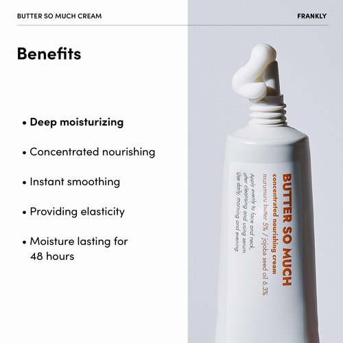 FRANKLY Butter So Much Cream - Intense Moisturizing | 20% Vegan Butter & Plant Oils | 5% Murumuru Butter & 6.3% Jojoba | For Dry & Sensitive Skin | - 1.01 fl. Oz.