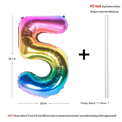 40 Inch Rainbow Digit Helium Foil Birthday Party Balloons (Dark Rainbow 5)