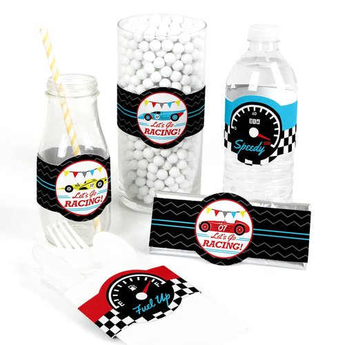 Big Dot of Happiness Let's Go Racing - Racecar - DIY Party Supplies - Race Car Birthday Party or Baby Shower DIY Wrapper Favors & Decorations - Set of 15