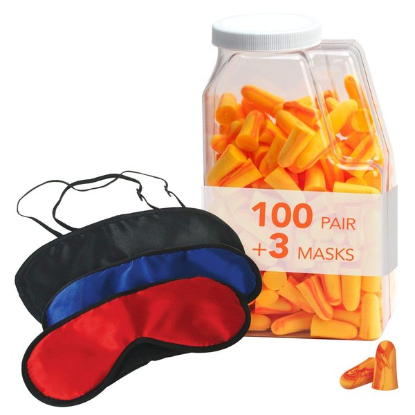 Flents Sleep Masks + Ear Plugs Super Sleep Kit | Includes 100 Pairs of Soft Foam Sleep Ear Plugs and 3 Sleep Masks | NRR 33, 100 Pack