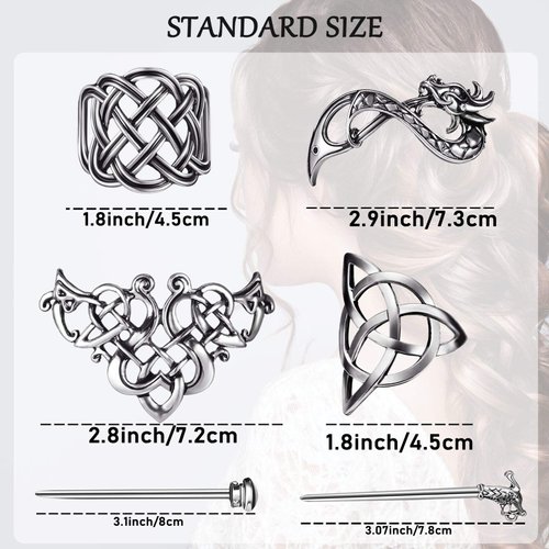 4 Pieces Viking Celtic Hair Clips Hairpins Celtics Knots Hairpins Retro Silver Hair Sticks Hair Pin Hair Accessories for Long Hair Women Girls