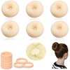 Small Hair Bun Maker for Kids, 6 PCS Chignon Hair Donut Sock Bun Form for Girls, Mini Hair Doughnut Shaper for Short and Thin Hair (5 Piece Invisible Hair Nets,10pcs Elastic band) Beige