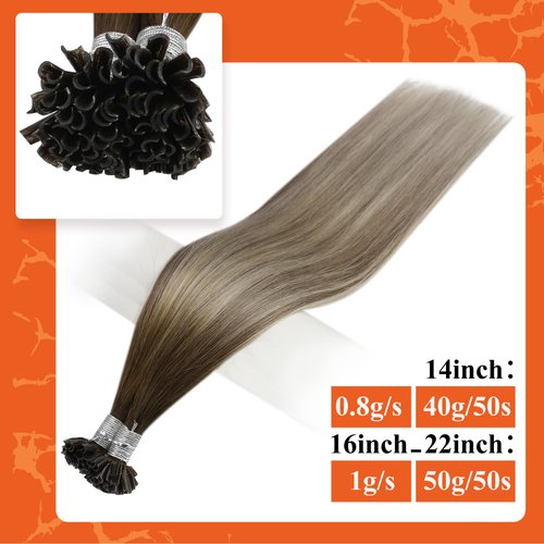 Full Shine Keratin Hair Extensions U Tip Human Hair Extensions Nail Tip Hair Extensions Pre Bonded Hair Extensions 20 Inch Balayage Color 3 Fading to 8 And 22 Blonde 50s 50g