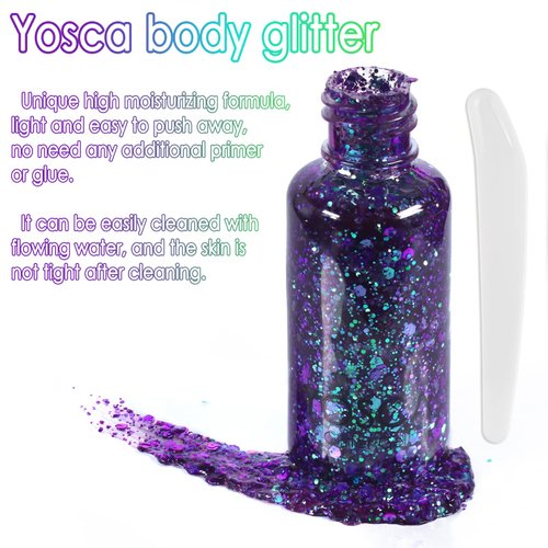 Body Glitter Gel,30ML Holographic Face Adhesive Mermaid Sequins Body Chunky Glitter Powder Liquid Lotion for Women Hair,Festival Carnival Makeup,Girls Stage,Rave Accessories - Metal Violet