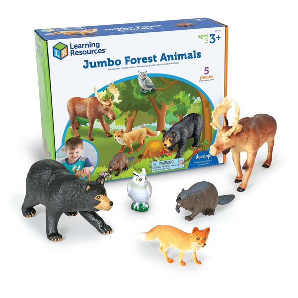 Learning Resources Jumbo Forest Animals - 5 Pieces, Ages 3+ Pretend Play Animals for Toddlers, Preschool Learning Toys, Kids Play Animal Figures, Zoo Animals