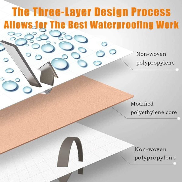 UCANVIN Waterproofing Membrane Band Roll, 30Mils Thick, 5Inch X 98.5Ft Tile Floor Underlayment Waterproofing Polyethylene Fabric Waterproof Membrane for Tiles, Shower Walls, Bathroom Floors