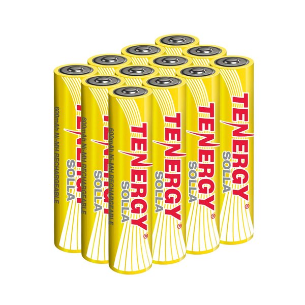 Tenergy Solla AAA Rechargeable NiMH Battery, 600mAh Solar Batteries for Outdoor Solar Lights, Outdoor Patio Lights, Anti-Leak, Outdoor Durability, 5+ Years Performance, 12 Pack, UL Certified
