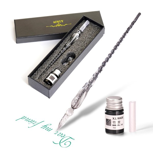 Aokuy Glass Dip Pen Set,Calligraphy Pen,Crystal Signature Pen for Art, Writing, Signatures -Decoration and Business Gift