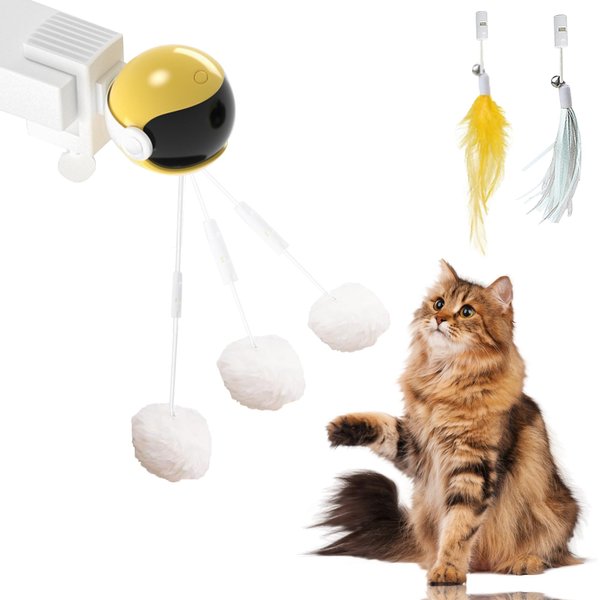 Interactive Cat Toys for Indoor Cats, Electronic Cat Toy Lifting Ball with Cat Feather Toy Automatic Self Play Moving Cat Space Ball Toys for Small & Medium Kitty, Hangable Smart Kitten Toy (Yellow)