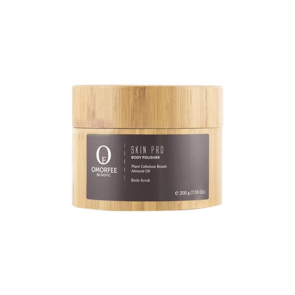 OMORFEE Organic Skin Pro Body Polisher | Organic Body Scrub | Mango Butter, Almond Oil, Plant Cellulose Beads, Vitamin E | 200 Grams / 7.05 Oz