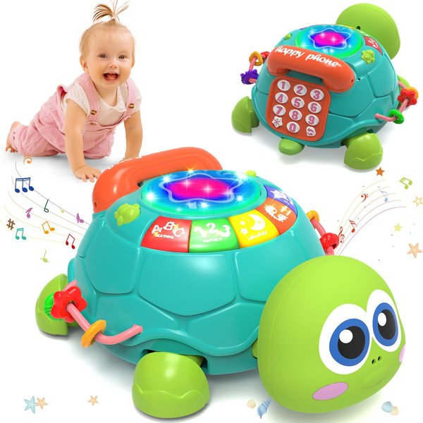 Baby Toys 6 to 12 Months，Musical Turtle Crawling Baby Girl Toys for 12-18 Months,Infant Early Learning Educational Toy,Baby Girl & Boy Gift Essentials for Newborn 7 8 9 11+ Months 1-2 Year Old(Green)