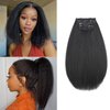 Kinky Straight Clip Ins Hair Extensions Natural Black for Black Women Full Head Yaki Kinky Straight Clip in Hair Synthetic 4PC 11Clips 110g/Set (12 inch)