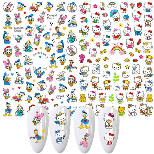Cartoon Nail Art Stickers Cute Cartoon Nail Decals 3D Self-Adhesive Nail Art Supplies Designer Nail Stickers for Women Kids Girls Manicure Acrylic Nails Decoration Accessories 7 Sheets