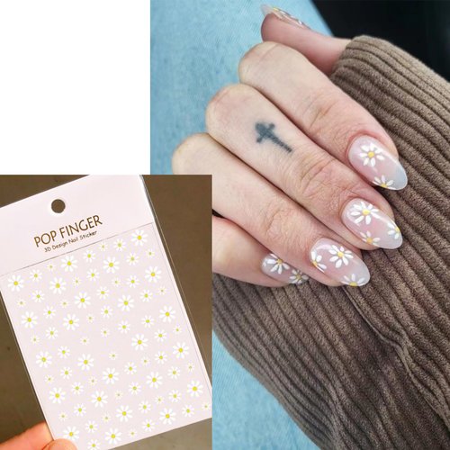 6 Sheets Daisy Nail Art Stickers, Charming Flower Chrysanthemum 3D Trendy Design Self-Adhesive Spring Nail Art Decals, DIY Manicure Decoration Supplies Accessories for Women Girls