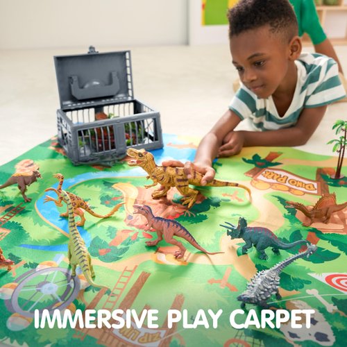 JOYIN Dinosaur Toys with Activity Play Mat & Storage Cage, 19 PCS Realistic Dinosaur Figures & Trees for Toddlers, dinosaurPlayset Toys for Kids Ages 3-5, Dinosaur Toys for Boys and Girls Gift