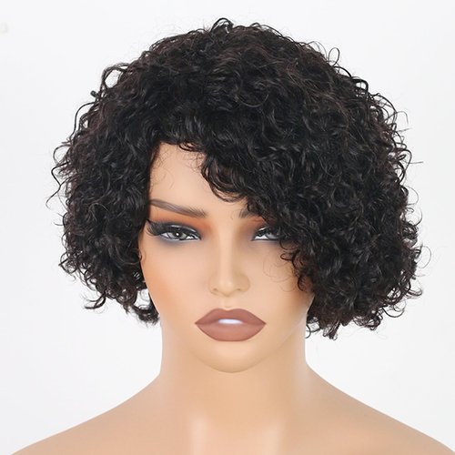 ManeMajesty Short Curly Human Hair Wigs for Black Women Short Kinky Curly Afro Wig No Lace Front Glueless Wig Side Part Jerry Curl Wig -100% Brazilian Real Human Hair Wig 10 Inch Natural Black