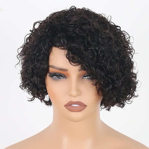 ManeMajesty Short Curly Human Hair Wigs for Black Women Short Kinky Curly Afro Wig No Lace Front Glueless Wig Side Part Jerry Curl Wig -100% Brazilian Real Human Hair Wig 10 Inch Natural Black