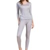 Grenasasilk Womens Silk Long Underwear Mulberry Silk Long Johns Silk Thermal Underwear Sets Cold Weather Base Layer (L, Silver grey)